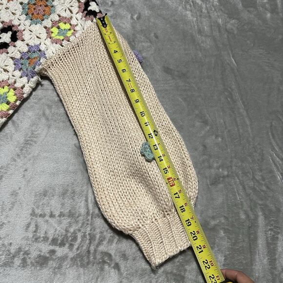 Listicle Gabbie Crochet Sweater Womens M Beige Granny Square Cottagecore Boho - Picture 10 of 11